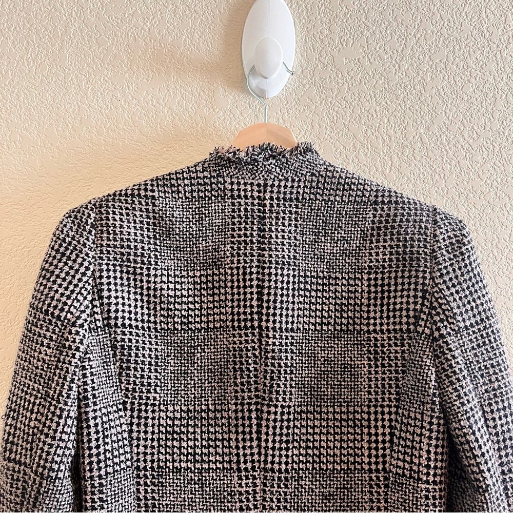Rebecca Taylor Patchwork Houndstooth Fringe Trim Jacket Size 2 - Picture 9 of 10